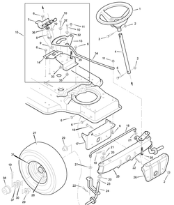 Steering Diagram and Parts List for 387001X00A 2003 Briggs and Stratton Lawn Tractor